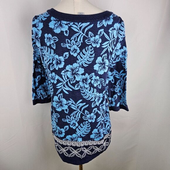 Tommy Bahama Floral Embroidered Tunic Hoani Hibiscus Navy Medium Cotton Modal - Picture 5 of 11
